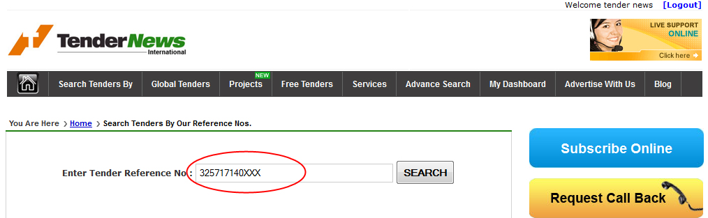 Search Tenders by Reference Number