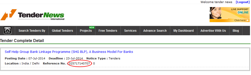 Search Tenders By Reference Number